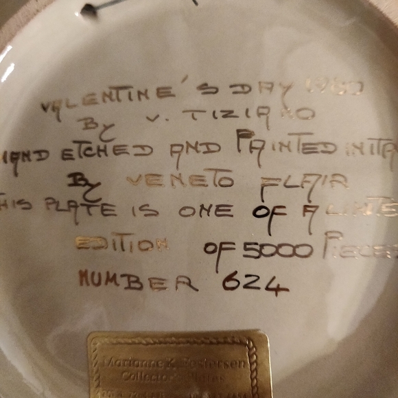 V. Tiziano Hand Painted & Etched Valentine's Day 1980 Plate Limited Edition #624 - Picture 10 of 12